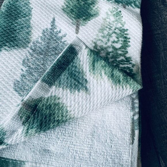 Christmas Tree Holiday Forest Silver Glitter Kitchen Dish Towels - Picture 2 of 2